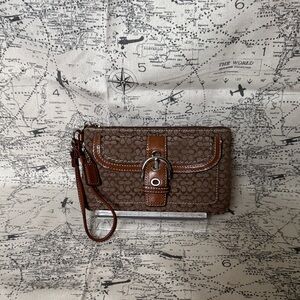 Coach Brown and Tan Wristlet with Leather Accents